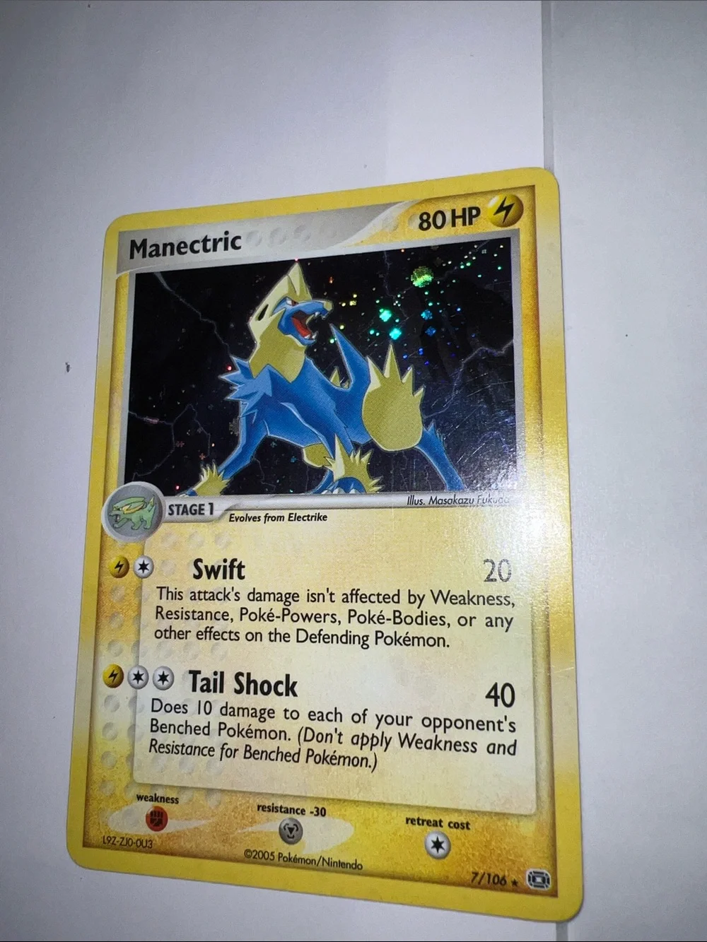 Pokemon Manectric Trading Card - Yellow Frame Holographic Artwork